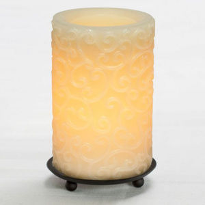 Flameless LED 6" Real Wax Pillar, Scrolls